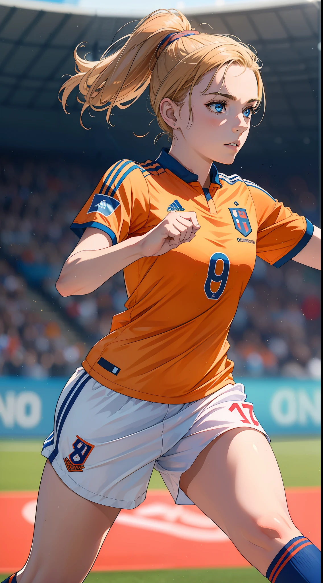 Certainly! Here's a description of a female soccer player from the Netherlands national team:
Name: Sophie van der Meer
Age: 28
Position: Midfielder
Nationality: Dutch
Appearance: Sophie possesses an athletic and agile build, reflecting her prowess on the soccer field. Her short blonde hair is often tied back in a practical ponytail, allowing her to focus on the game without distraction. Her determined blue eyes reflect her passion for the sport.
Jersey: She proudly dons the iconic orange jersey of the Netherlands national team, bearing the number 8 on her back.
Skills: Sophie is known for her exceptional ball control and precision passing. Her agility and speed allow her to weave through opponents effortlessly. She possesses a powerful shot, making her a scoring threat from mid-range.
Leadership: As one of the team's vice-captains, Sophie's leadership qualities shine both on and off the field. She motivates her teammates with her relentless work ethic and dedication.
Personality: Off the field, Sophie is approachable and friendly, known for her humility despite her exceptional skills. On the field, her competitive spirit shines, demonstrating her commitment to her team's success.
Achievements: Sophie has played a pivotal role in leading the Dutch national team to multiple international victories, including a European Championship title.
Inspiration: She's an inspiration to young aspiring soccer players in the Netherlands, a symbol of dedication and the power of chasing one's dreams.
Off-Duty: When not on the pitch, Sophie enjoys spending time with her family and exploring the picturesque landscapes of the Netherlands.
Sophie van der Meer embodies the determination, skill, and team spirit that define the Netherlands women's national soccer team.
