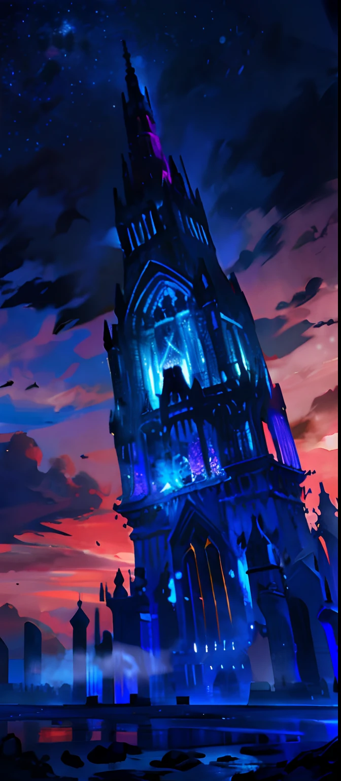 Tower of God,blue towers,violet colors,blue colors,red colour,Deities,Red sky,violet sky,starrysky,As estrelas,starry towers,starry god,pale-blue,civilization,order,indescribable,Incomprehensible,terroral