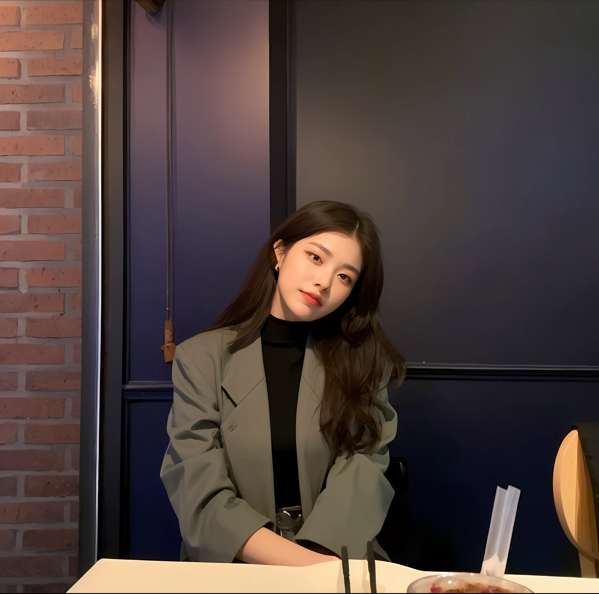 ((Midnight, Best quality, 8k, Masterpiece :1.3)), Whole body, Long legs, Sharp focus :1.2, A pretty woman with perfect figure :1.4, Slender abs :1.1, ((Dark brown hair, Big breasts :1.2)), (White tight tshirt, Jean bib, Standing:1.2), ((Night city view, Rooftop:1.3)), Highly detailed face and skin texture, Detailed eyes, Double eyelid