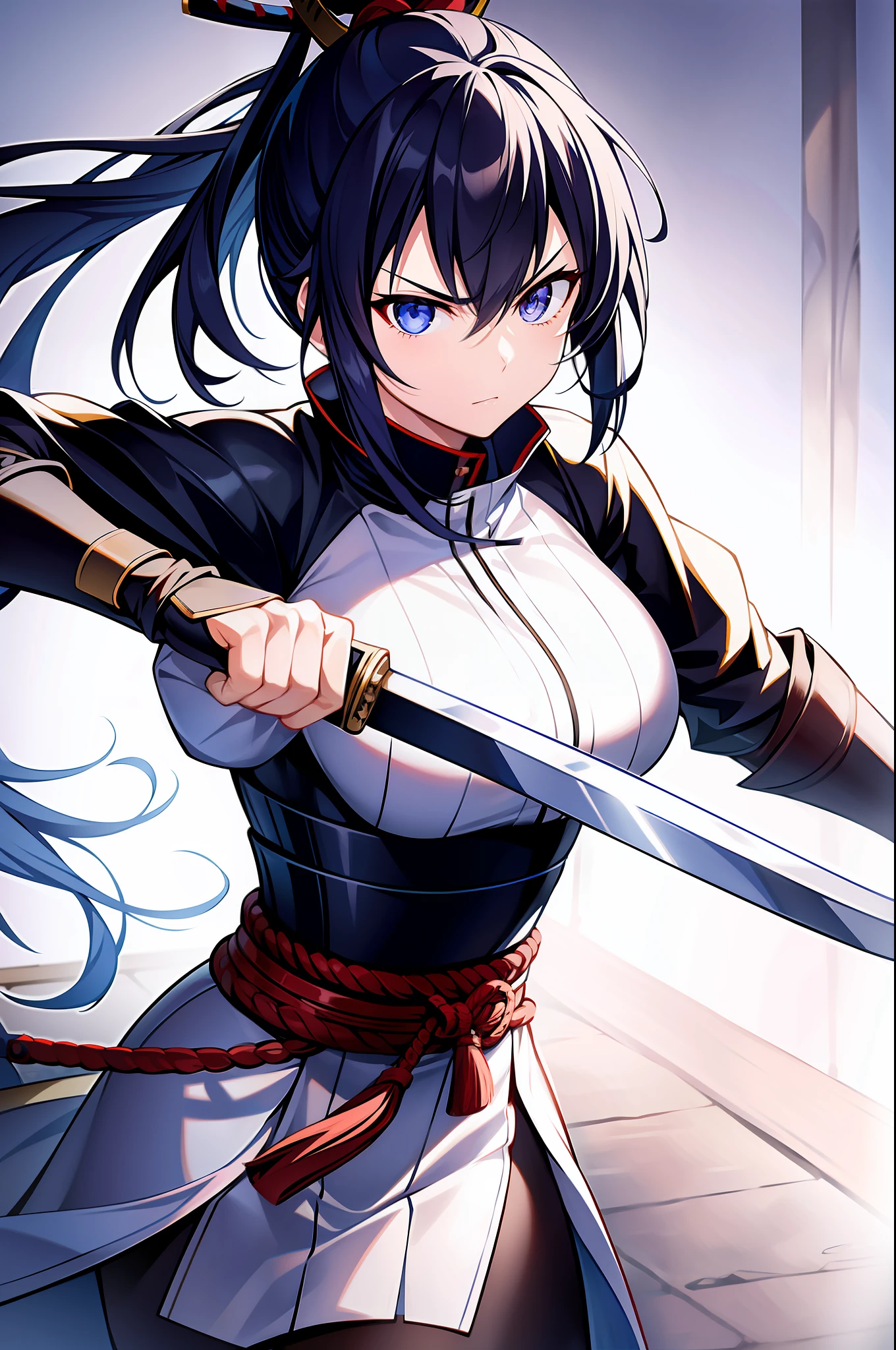 "A badass samurai girl with a confident stance and fierce expression."
