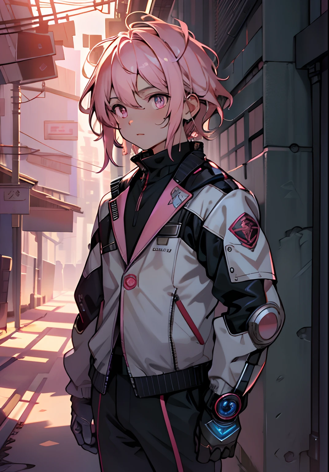 hyper-detailing，A high resolution，hyper-detailing，best qualtiy，astounding，top Quority，the Extremely Detailed CG Unity 8K Wallpapers，cinmatic lighting，younge boy，Shota，whaite hair，Pink pupils，Business suit