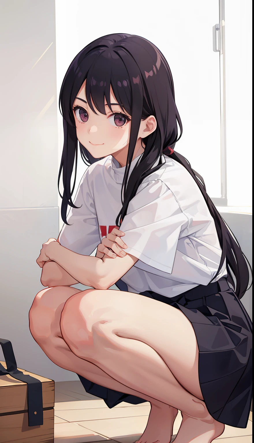 1girl in、A smile、Underwear、Cute underwear、Upper body portrait、Squatting panchira、