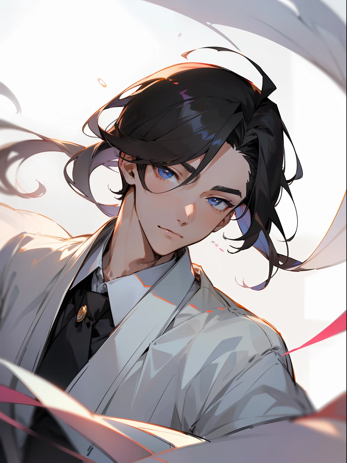 ultra detail,haigh quality,sketch,1boy,mature male,beautiful face,(black center parting hair:1.3),handsome male,pearl skin,white short sleeve shirts,drooping eyes,japanese high school,dynamic angle,japan anime,male in his 20s,