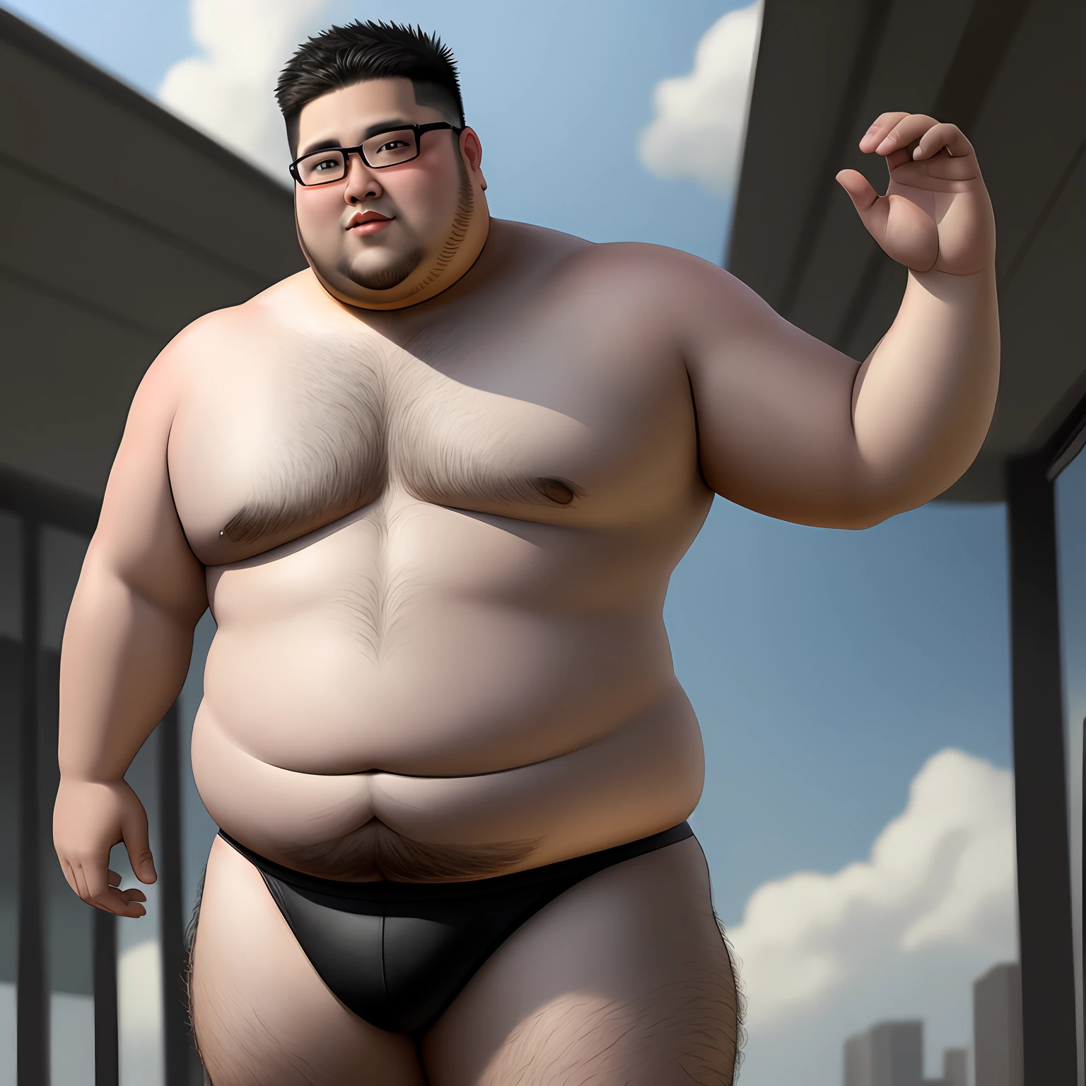 8k,tmasterpiece,high high quality,fat guy,bareness,short detailed hair,eye glass。