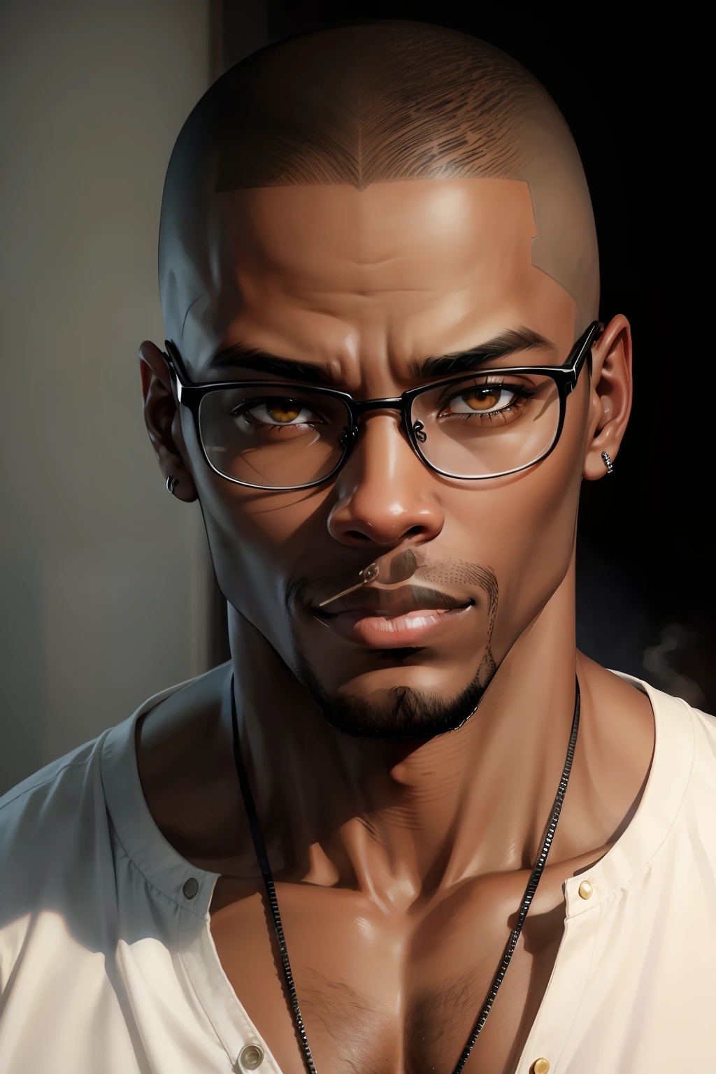 Black man with shaved head, glasses only the face