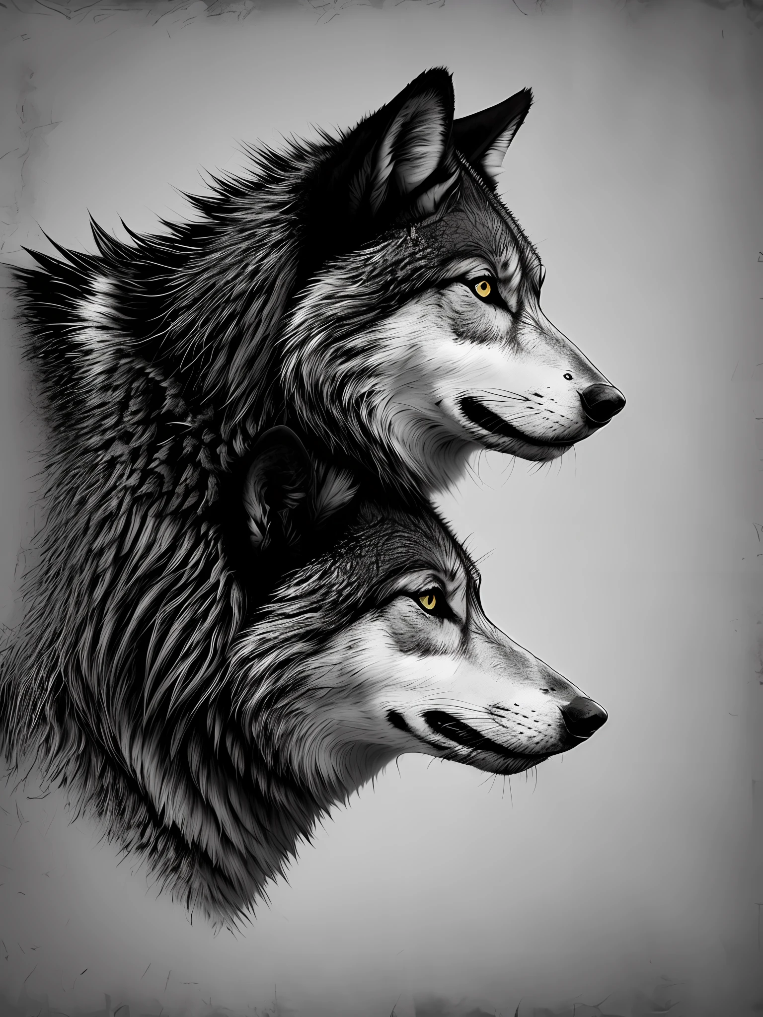 Gray Wolf Animated Wind Cool Colors Side Face Black and White