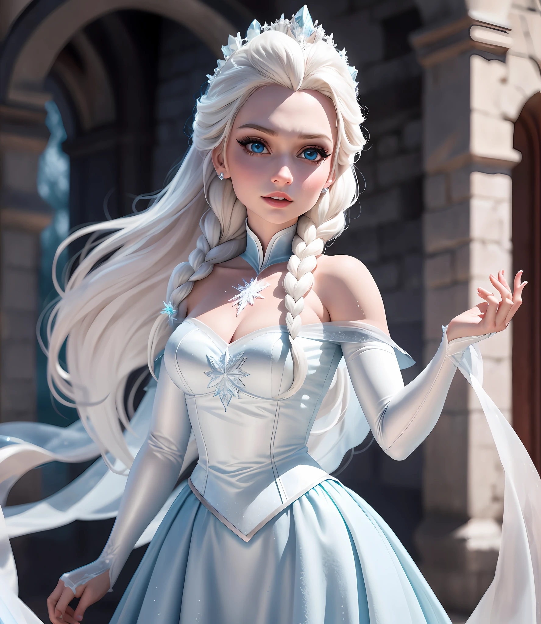 Elsa from Frozen con bragas blancas y sujetador rosa, una chica