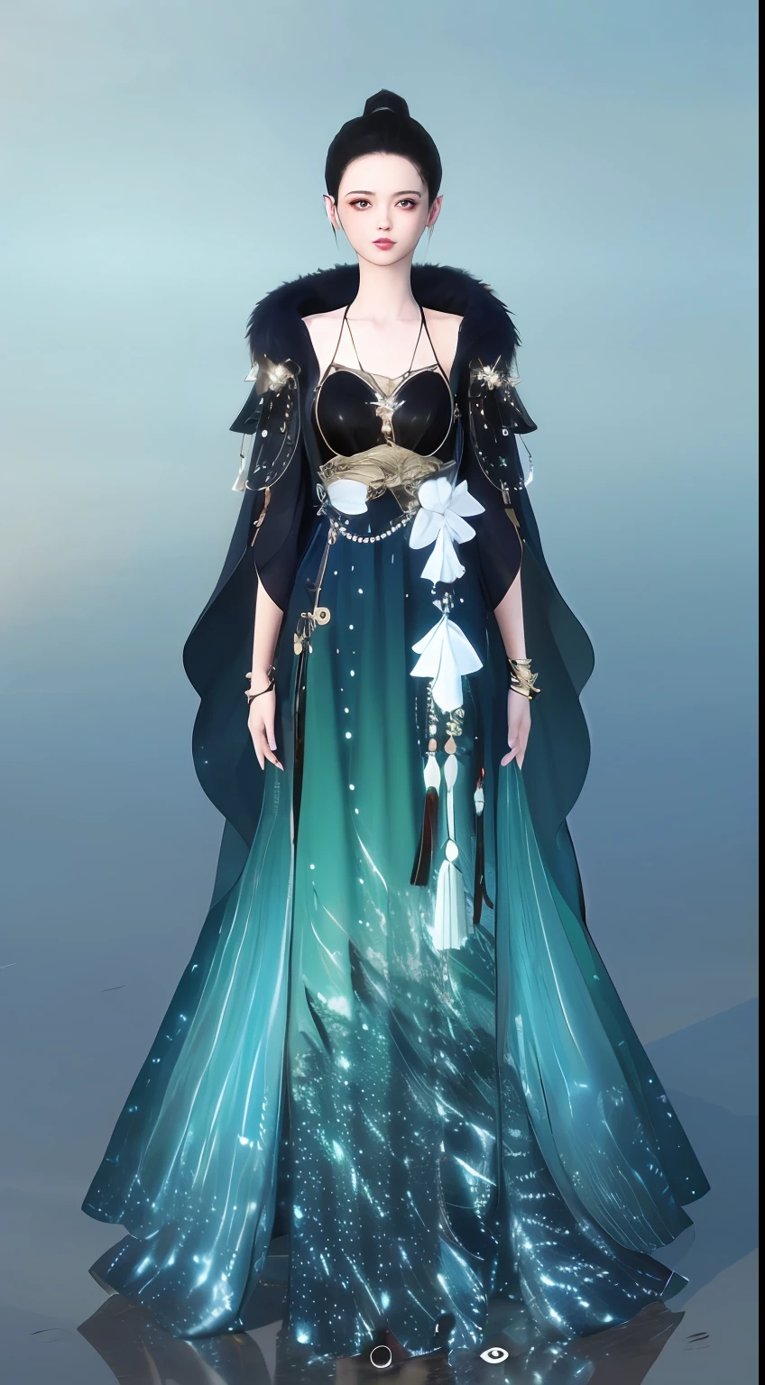 (tmasterpiece、photore),1 woman(beauitful face)、Full body standing painting,独奏,Transparent background,Game character costume design,Gorgeous dress、Starry sky fish scale sequins,insanely details,cinematic colorgrade,Ultra photo realsisim,Digital SLR,white backgrounid,超高分辨率,Sharp focus,tmasterpiece,hdr,Unreal 5,HDR rendering,8K,(The is very detailed的 CG unified 8k 壁纸)