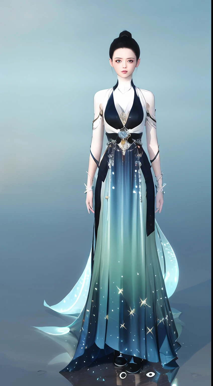(tmasterpiece、photore),1 woman(beauitful face)、Full body standing painting,独奏,Transparent background,Game character costume design,Gorgeous dress、Starry sky fish scale sequins,insanely details,cinematic colorgrade,Ultra photo realsisim,Digital SLR,white backgrounid,超高分辨率,Sharp focus,tmasterpiece,hdr,Unreal 5,HDR rendering,8K,(The is very detailed的 CG unified 8k 壁纸)