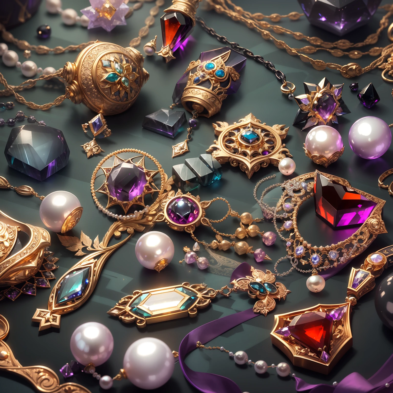 (Vampire style:1.2),(Full Focus:2),(Everything is laid out in a display case:1.3),(Silk products|medal|ore|obsidian|pearls|hisui|white jade|amethyst|sapphires|Gold products|Silver products|Purple gold|Magical jewelry|antiquarian|Red Jewel|Diamond|topaz|:2),Magic symbols,Magic light particle effect,High-tech luxury, High-value jewelry,,High-value metals,luxury goods,Puzzles are prohibited, Detailed and complex background, glittery, reflective light, hyper HD, Award-Awarded, A high resolution, High detail, Chiaroscuro, Cinematic lighting, Masterpiece, Ray traching,structurally correct, Super detail, High quality, High details, Best quality, 16k