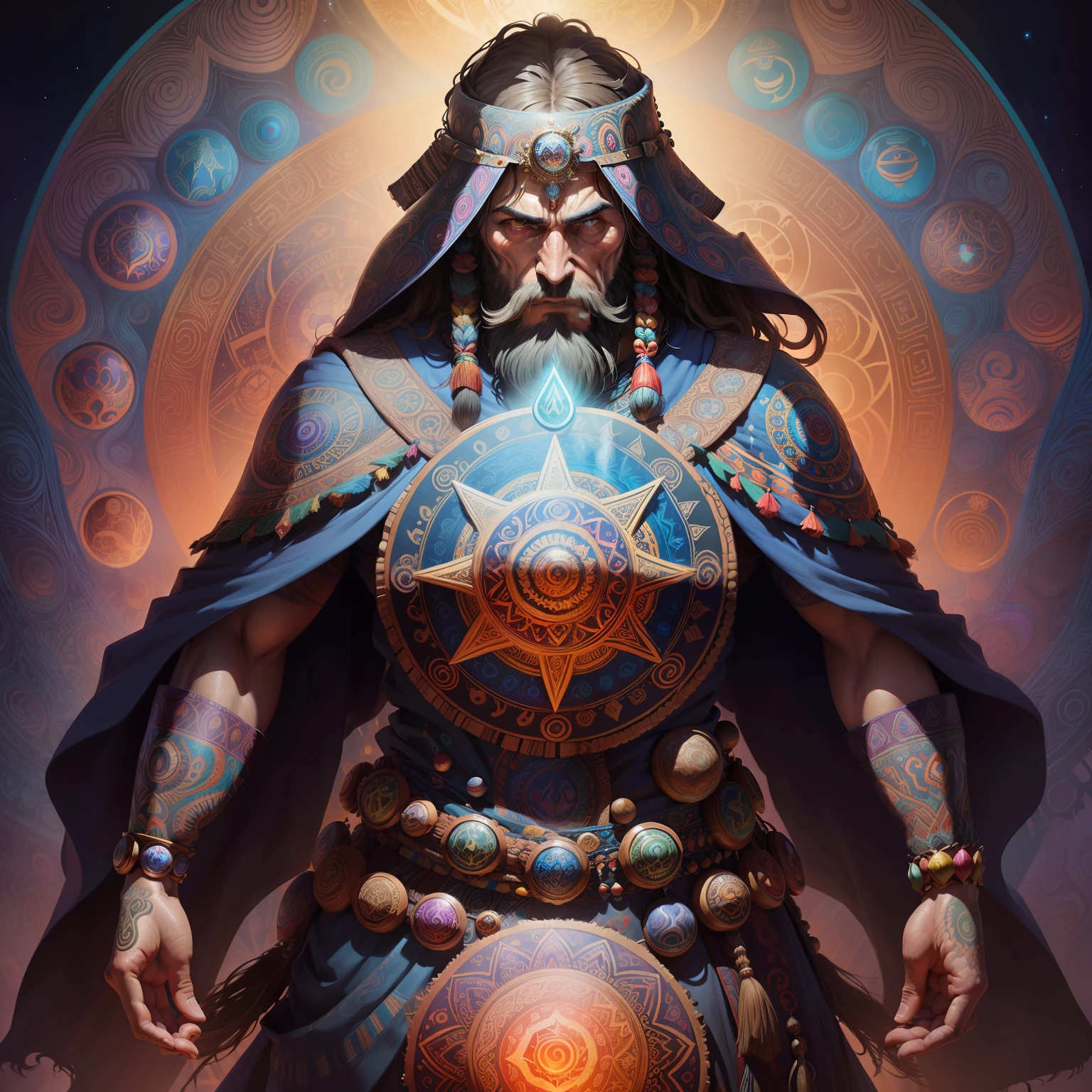 beard, visionary art style, psychedelic organic shaman, psytrance artwork, dan mumford and alex grey style, highly detailed visionary art, epic shamanic dmt art, visionary art, shamanic poster lsd art, psychedelic illustration, elemental guardian of life, an interdimensional being, god of time and space