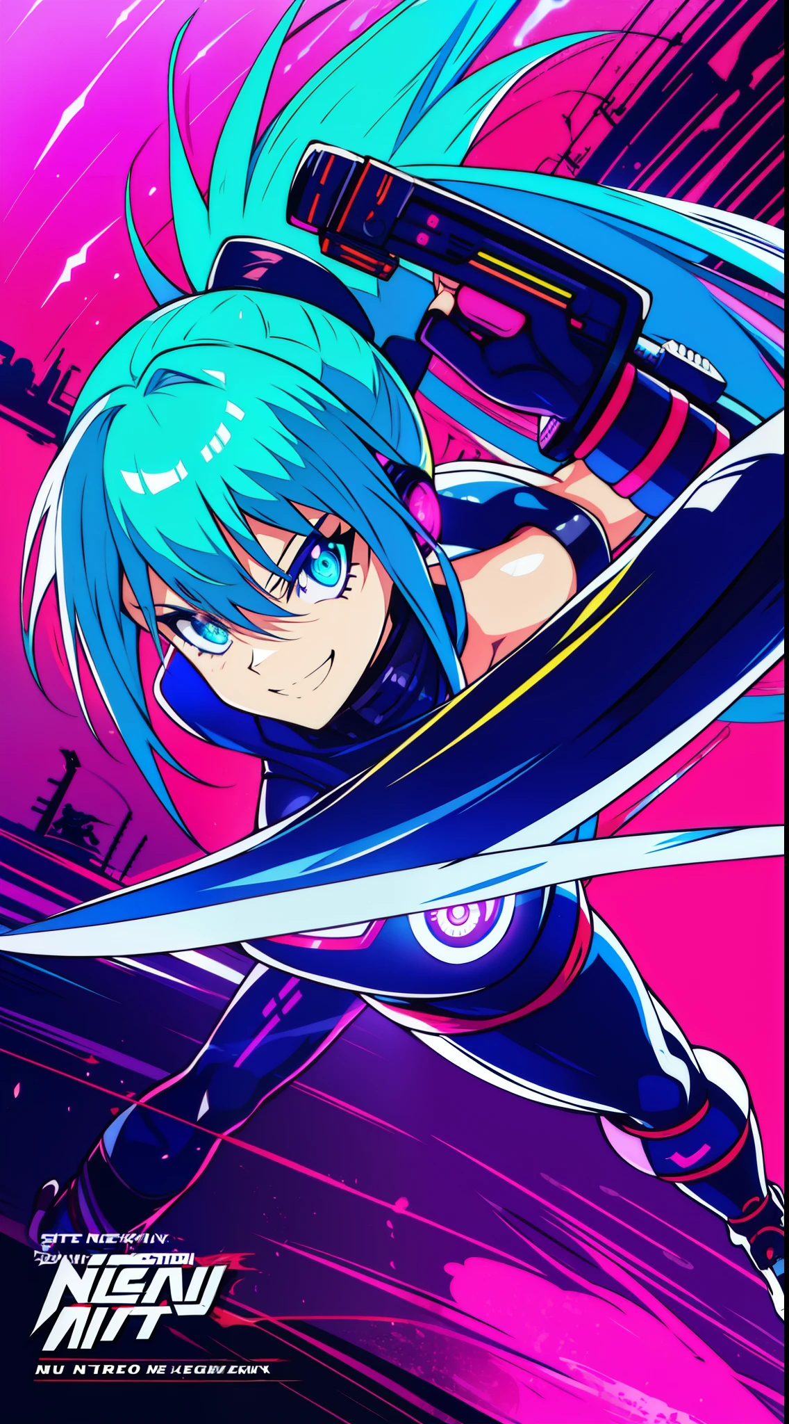 Ninja、Electromechanical、silhuette、cyberpunked、A logo、mechanic、heroic、traffic jam、knifes、Vivid Color、Back alley、Luminous Eyes、Flying shurikens、Acrobatic poses、One Ninja、Aura of green flame、A Japanese style、TOKYOcty、Neon Street、masks、Luminous Eyes、Activate the jutsu、The afterimage of movement is expressed in neon colors.、Crazy smiling ninja、