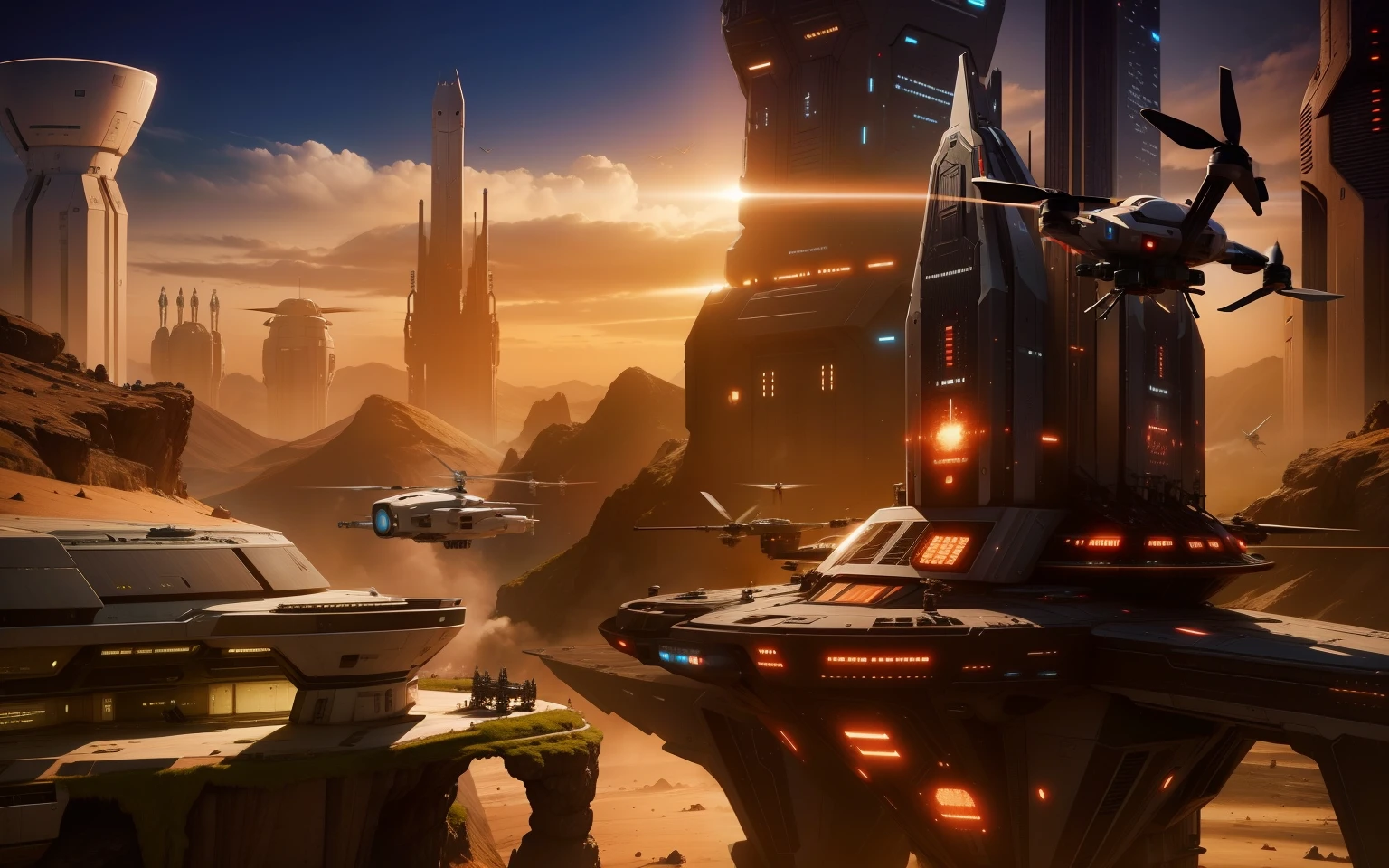 Drone Helicopter and spaceship added science fiction