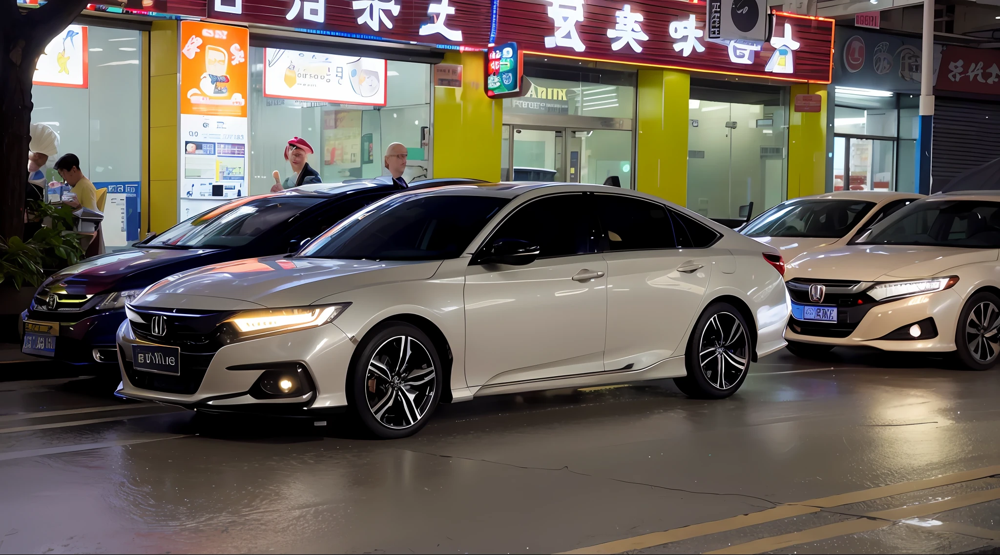 Honda 10th generation half Accord sedan。Evening and rainy weather。ultra-delicate、8K、HDR、octaneratingrendering、Redshift、Unreal Engine 5。Professional color grading,atmospurate,amazing depth,rich colours,Powerful images,Psychedelic overtones,4K,8K。
