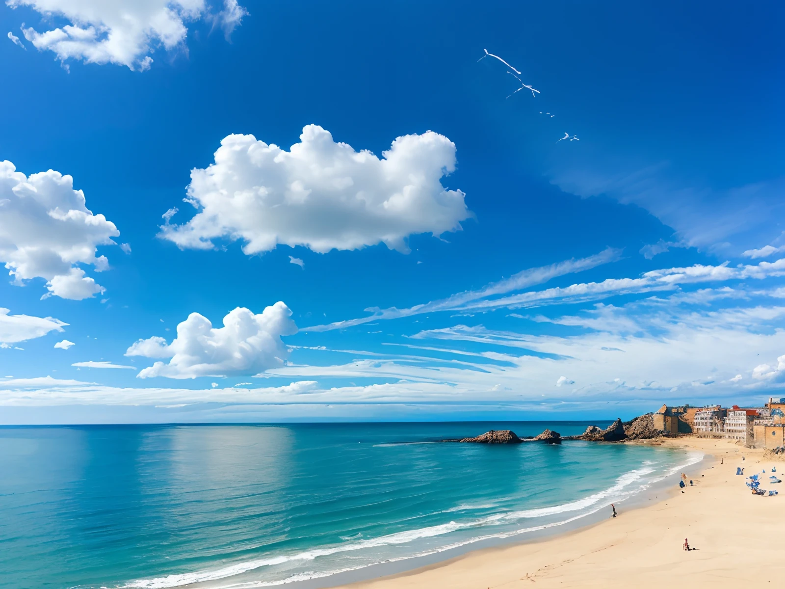 (4K, best quality, masterpiece:1.2),blue sky, cloud,sunny,summer ,beach,seaside