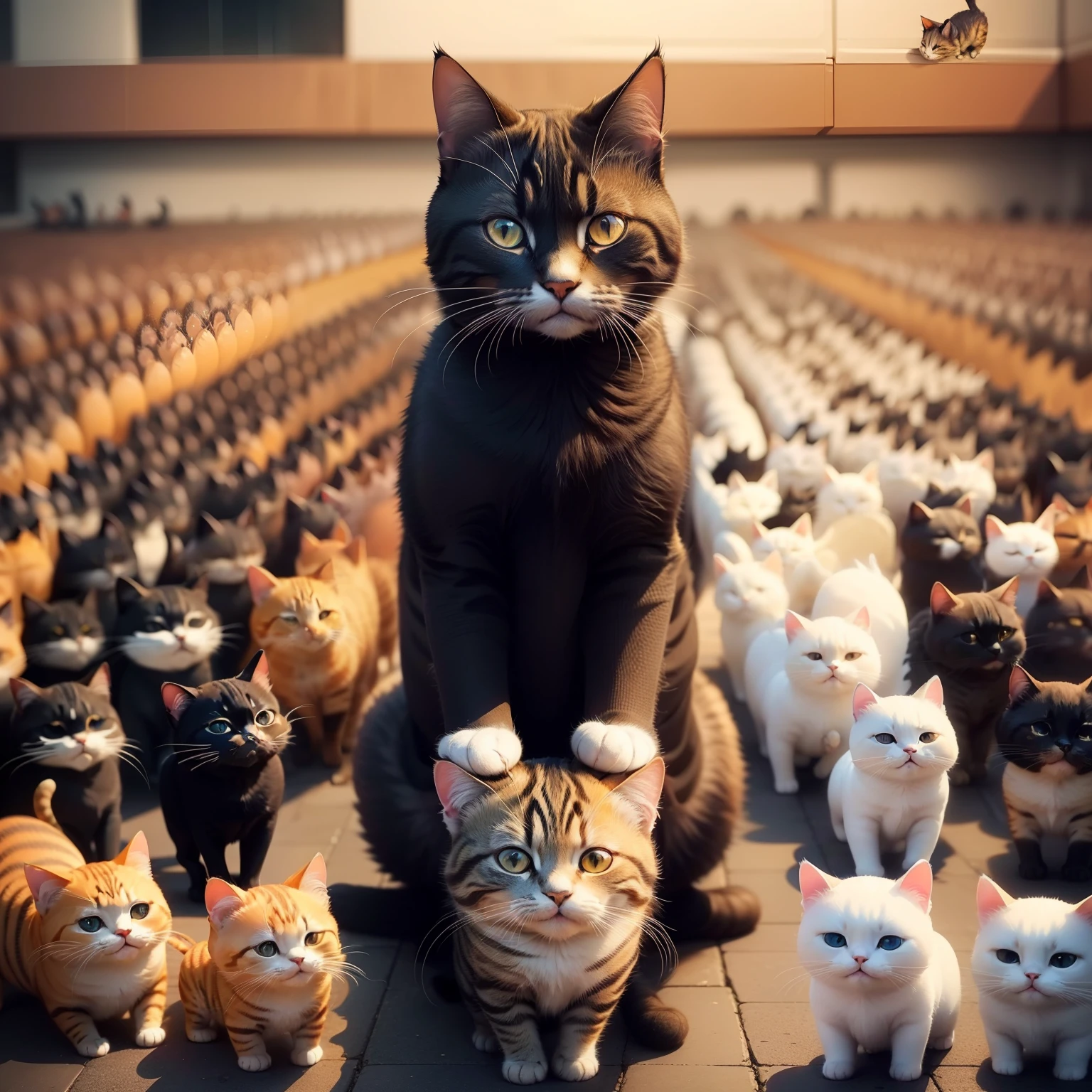 there are many cats that are standing in a large group, 480p, 4 8 0 p, cat photo, there is a cat next to her, catscatscats, by Weiwei, (((luke chueh))), cat furry, cats, funny cat, reddit meme, cat masterpiece, 4chan, 4 chan, cursed image, human cat hybrid