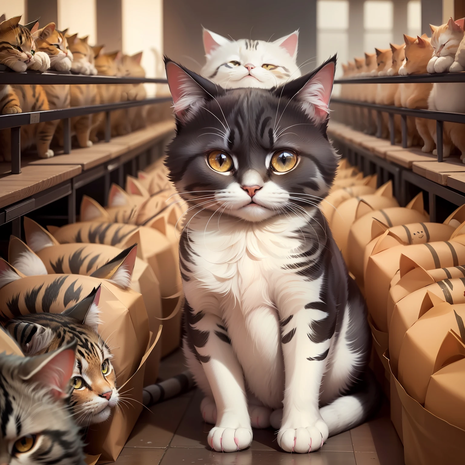 there are many cats that are standing in a large group, 480p, 4 8 0 p, cat photo, there is a cat next to her, catscatscats, by Weiwei, (((luke chueh))), cat furry, cats, funny cat, reddit meme, cat masterpiece, 4chan, 4 chan, cursed image, human cat hybrid