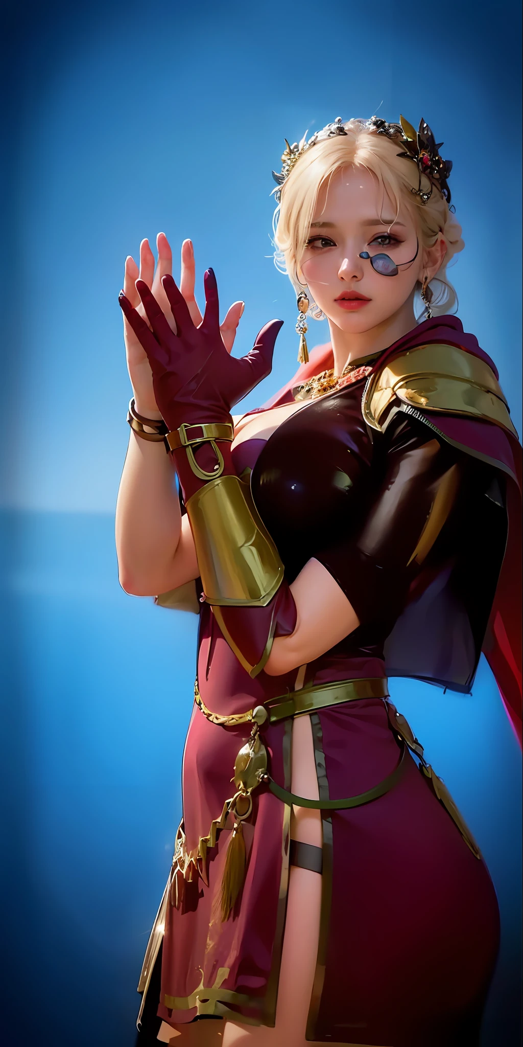 (8k, RAW photo, photorealistic:1.25) ,( lipgloss, eyelashes, gloss-face, glossy skin, best quality, ultra highres, depth of field, chromatic aberration, caustics, Broad lighting, natural shading, Kpop idol) looking at the audience With serenity and goddess-like bliss, big breasts