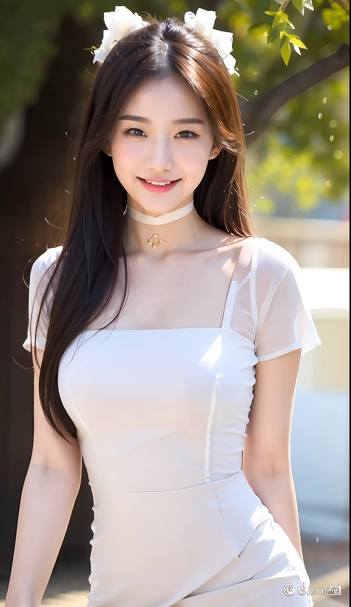 ((Best Quality, 8k, Masterpiece:1.3)), Focus: 1.2, Perfect Body Beauty: 1.4, Buttocks: 1.2, ((High Ponytail, Collarbone: 1.2)), (Short Skirt: 1.1) , (Rain, Street:1.3), Highly detailed face and skin texture, Fine eyes, Double eyelids, Whitened skin, Long hair, (Shut up: 1.3), Smile, Long legs, Full body, Best proportions of four fingers and one thumb, Smiley face, Face texture: 1.3, Sunshine, Summer, collarbone, beautiful eyes, real face, real skin, realistic face, realistic skin, detailed eyes, detailed facial features, detailed clothing features, detailed face, chest contour, tight fit, POS random, upper body silk wrap: 1.4