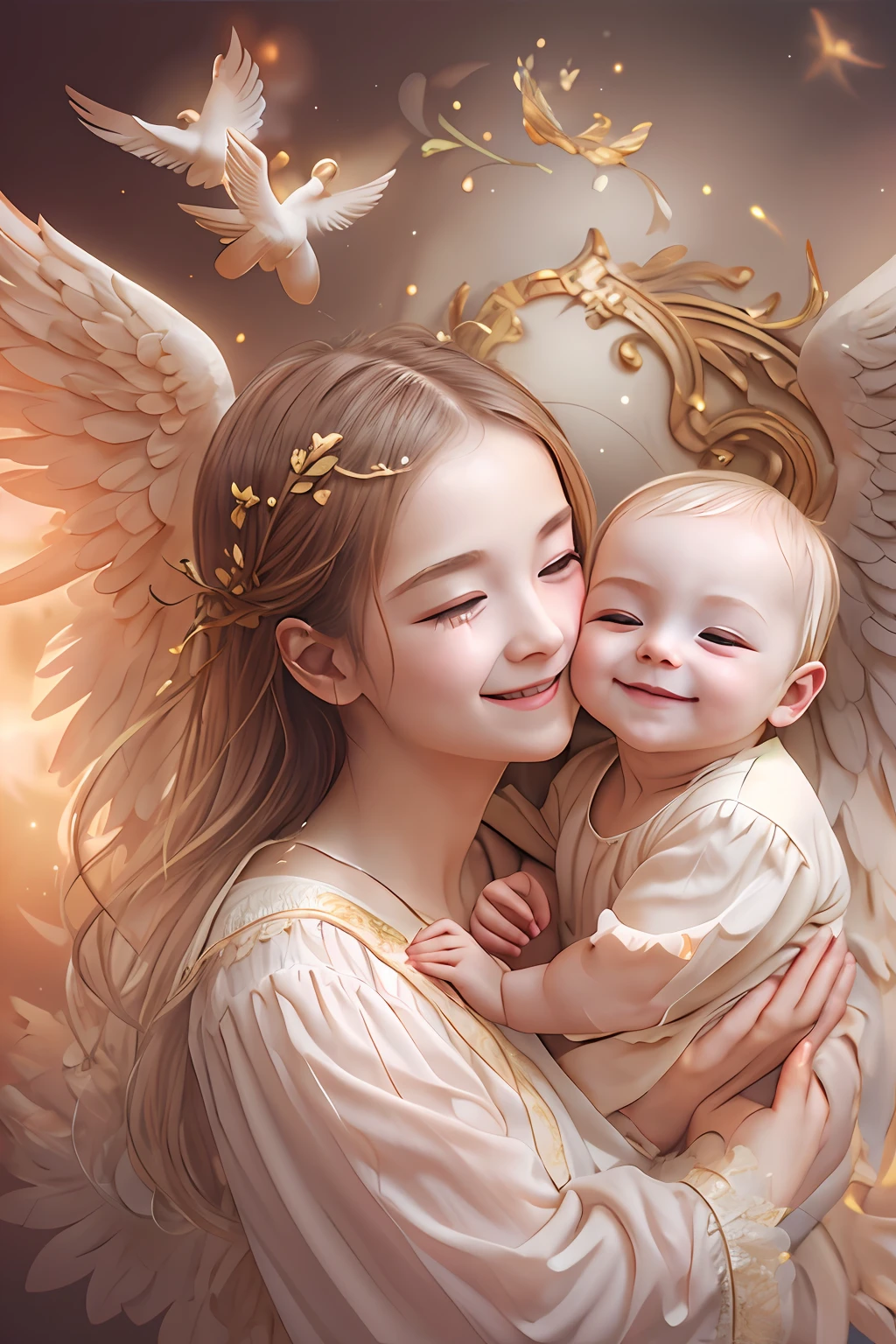 Blessings of Angels､Bright background、heart mark、tenderness､A smile、Gentle､Baby Angel