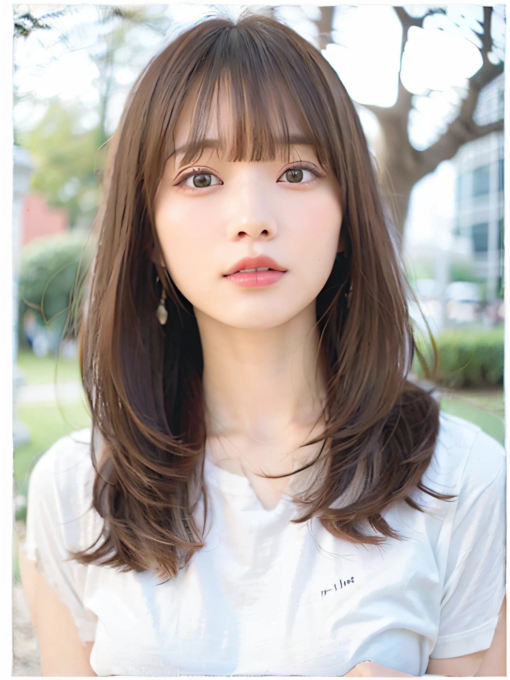 Dressed in a white T-shirt、