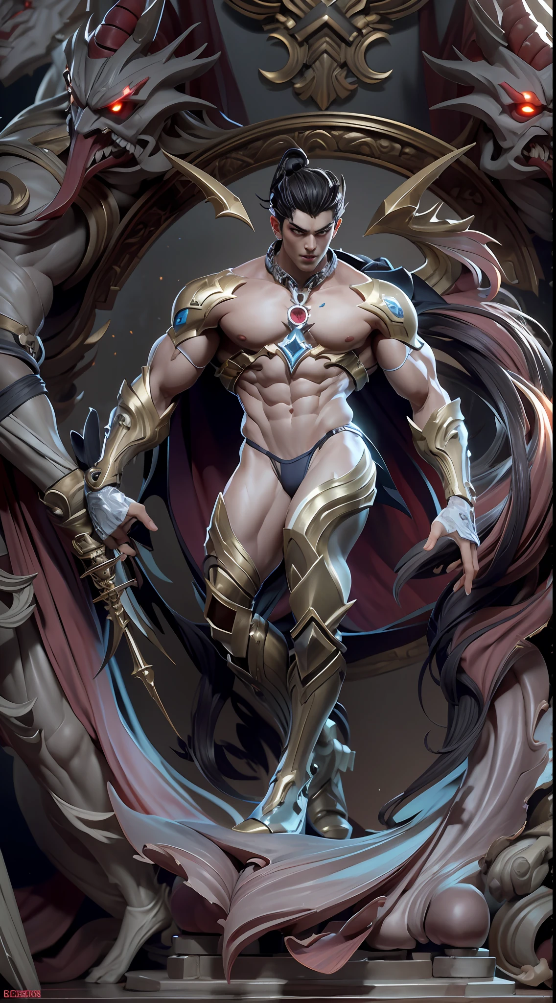 Sculpture design，Figures，GK model，The whole body of the character，The demons，satan，sexy for，Handsome，Expose muscles，base，Wu Yifan，Handsome cybernetic boy looking at camera lingerie detailed muscular reality masterpiece，musculous