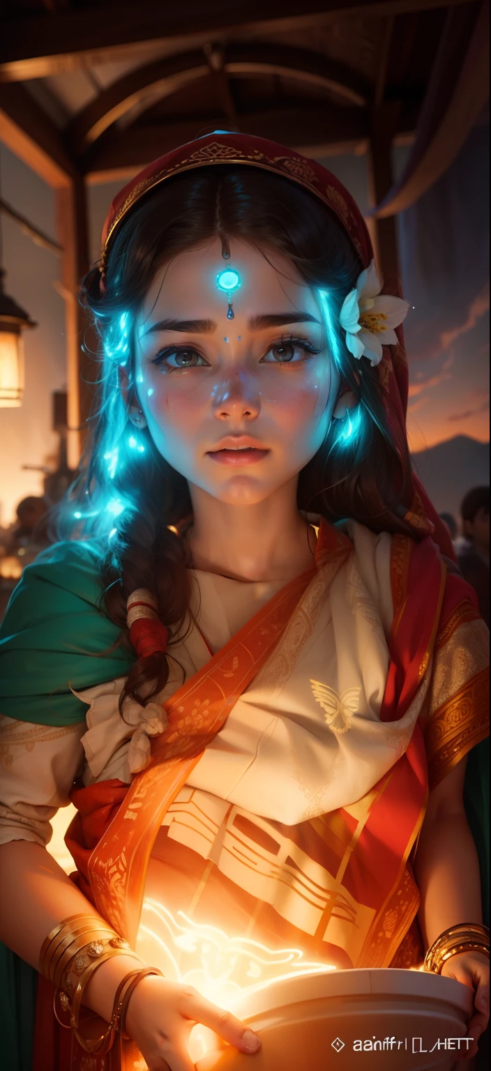 Biutiful ledi bige heair glowing face read sari
