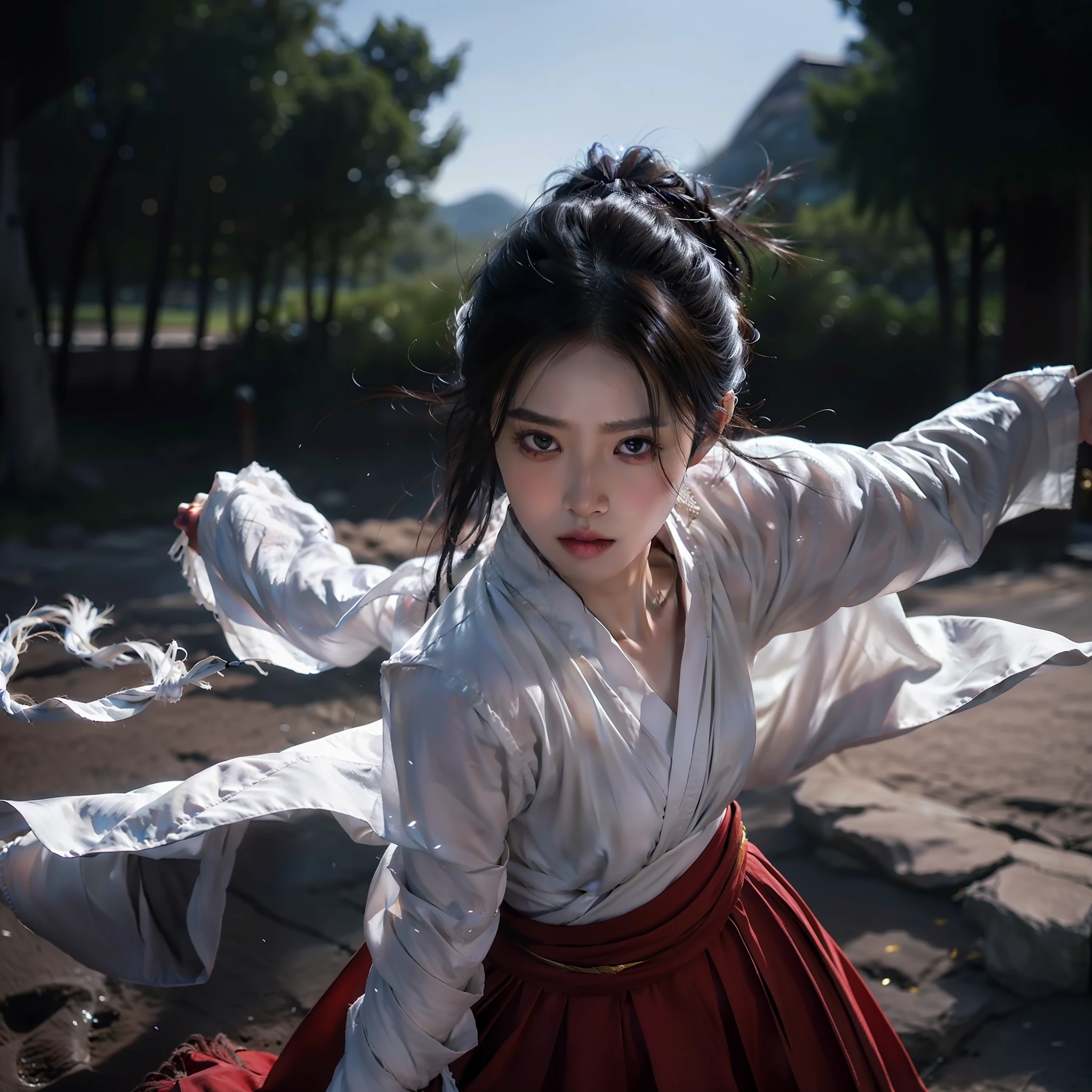 1个Giant Breast Girl,(Mature girl),Thin,warrioress,deusa Atena,animemanga girl,anime cosplaying,realistic cosplay, Willow eyebrows, Handsome, The expression is serious,Black color hair, Yellow eyes, Raise an eyebrow,Short ponytail hair,Translucent skirt, long skirt, (Pure white skirt), obi strip,Shoulder blades,White cape,standing on your feet, long eyelasher, Solid, Round eyes, ears red, fragrans,Background bokeh,starryskybackground,Stand on the city wall,Chinese City Wall, mountain ranges, Epic, ultra-realistic realism, Falling shadows, super detailing, acurate, stereograms, atmosphric perspective, 8K, best qualtiy