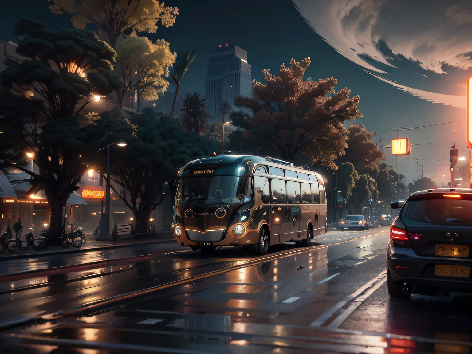 futuristic bus, brancos de fundo, Corpo Steampunk, detalhes intrincados, Magnificent, cinemactic, high resolution, 4k,