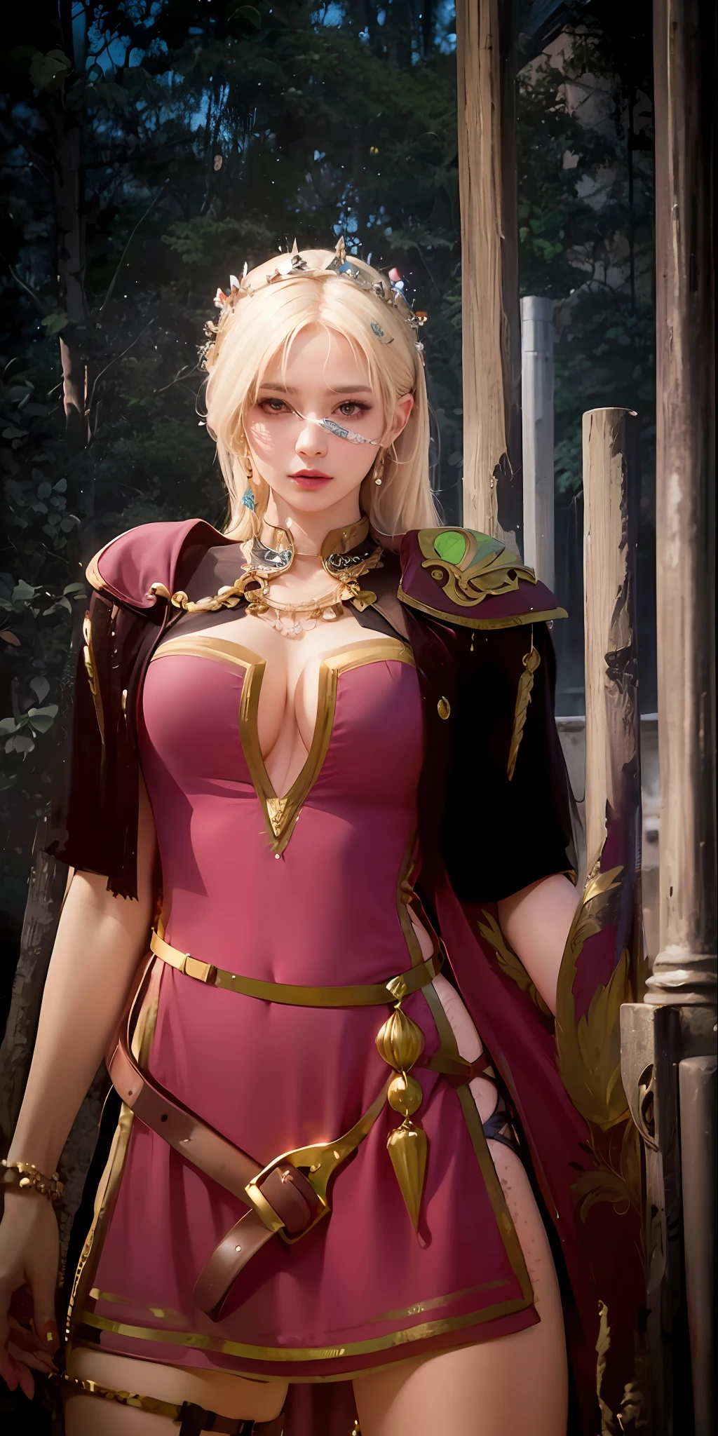 (8k, RAW photo, photorealistic:1.25) ,( lipgloss, eyelashes, gloss-face, glossy skin, best quality, ultra highres, depth of field, chromatic aberration, caustics, Broad lighting, natural shading, Kpop idol) looking at the audience With serenity and goddess-like bliss, big breasts