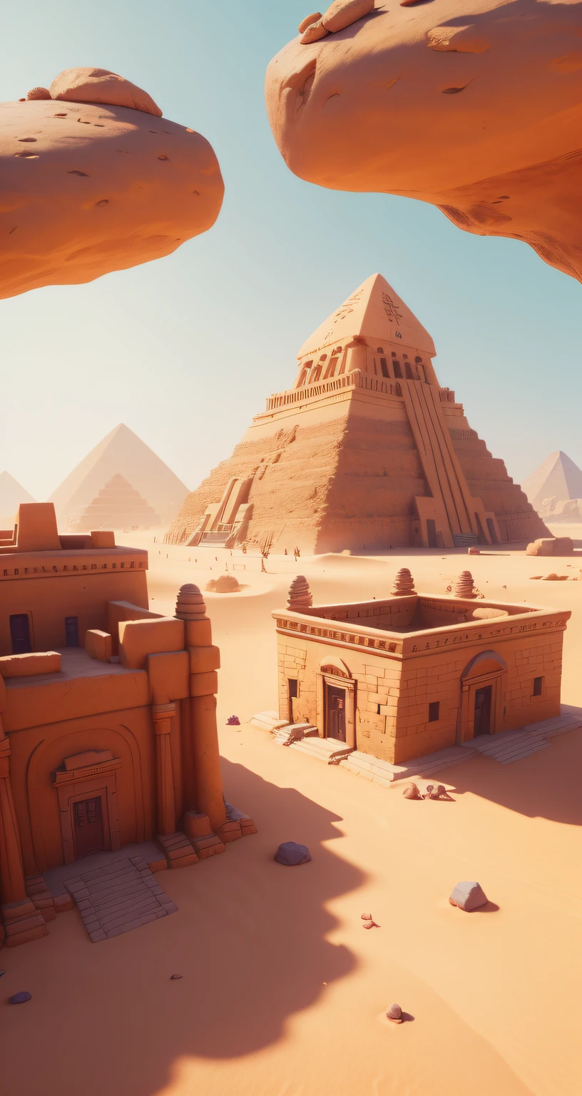 Game Background, (Estilo Pixar: 1,2), Egyptian city, desert, Buildings made of stone, Main Square, Disney, Global Illumination, ray traced, simulation, HDR, Octane rendering, Unreal rendering, behance, Dribble, Artstation, beste-Qualit, 8k