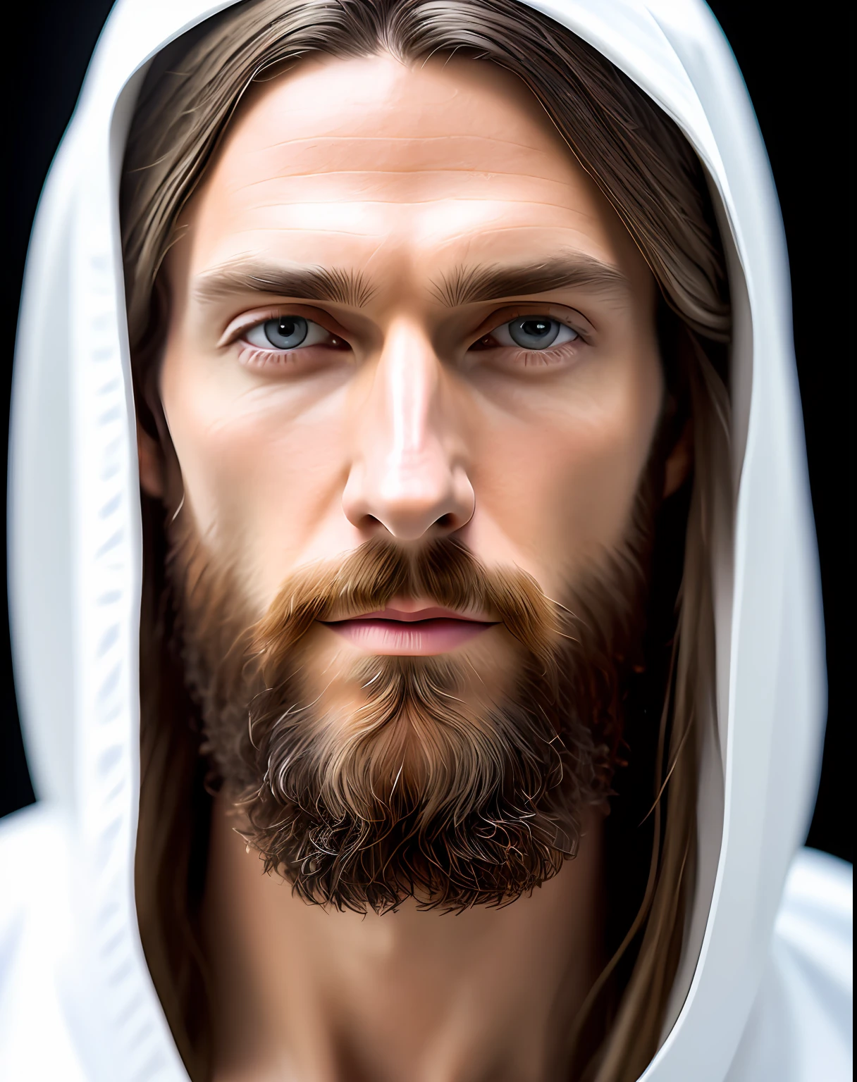 (symmetry),centered,a ((close)) up portrait,(Jesus),a very thin white man with long hair and a beard,wearing a long white robe,35mm,natural skin,clothes  detail, 8k texture, 8k, insane details, intricate details, hyperdetailedhighly detailed,realistic,soft cinematic light,HDR,sharp focus, ((((cinematic look)))),intricate, elegant, highly detailed