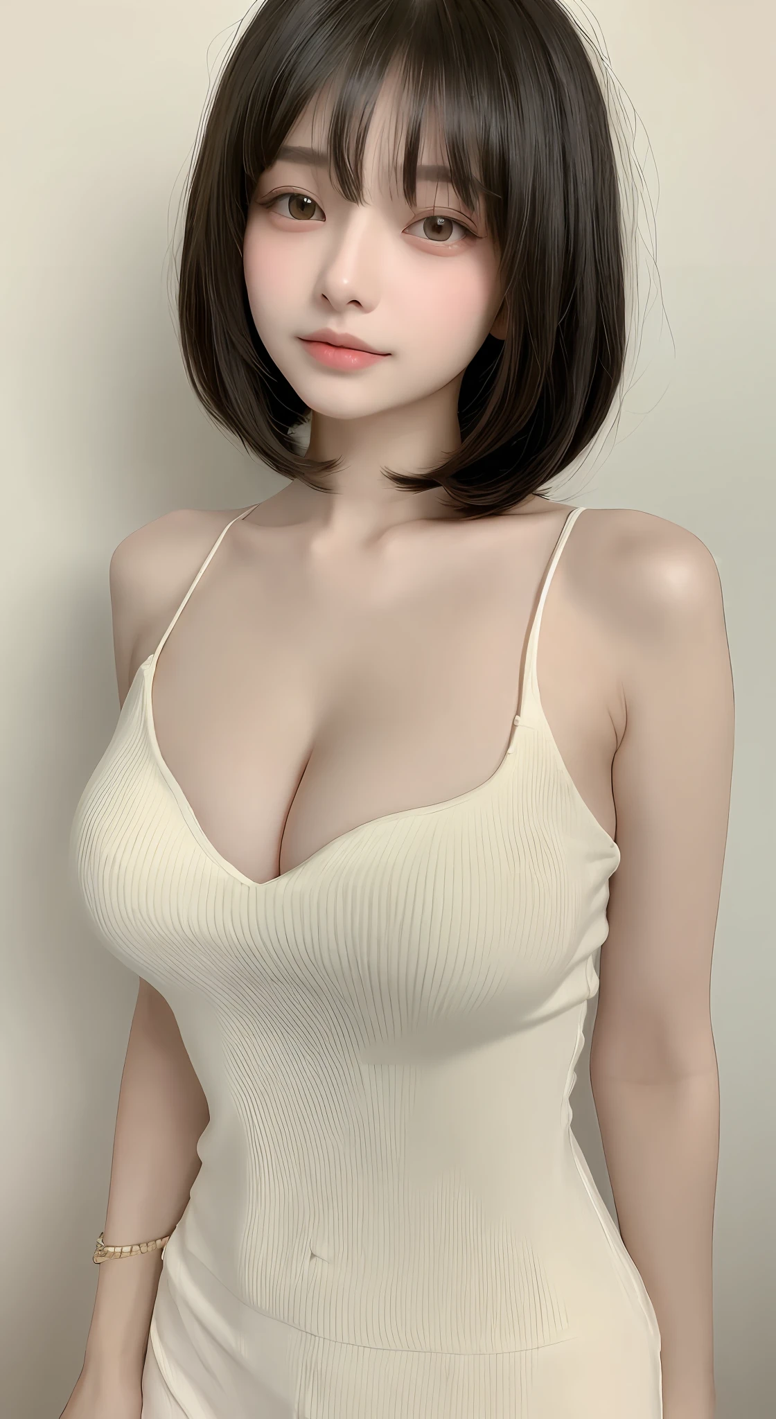 perfect figure beautiful woman:1.4,Layered Hair Style,Protruding cleavage:1.2,just wear nothing:1.5,Highly Detailed Face and Skin Textur,Narrow eyes,二重まぶた,Whitens the skin,short detailed hair,full bodyesbian