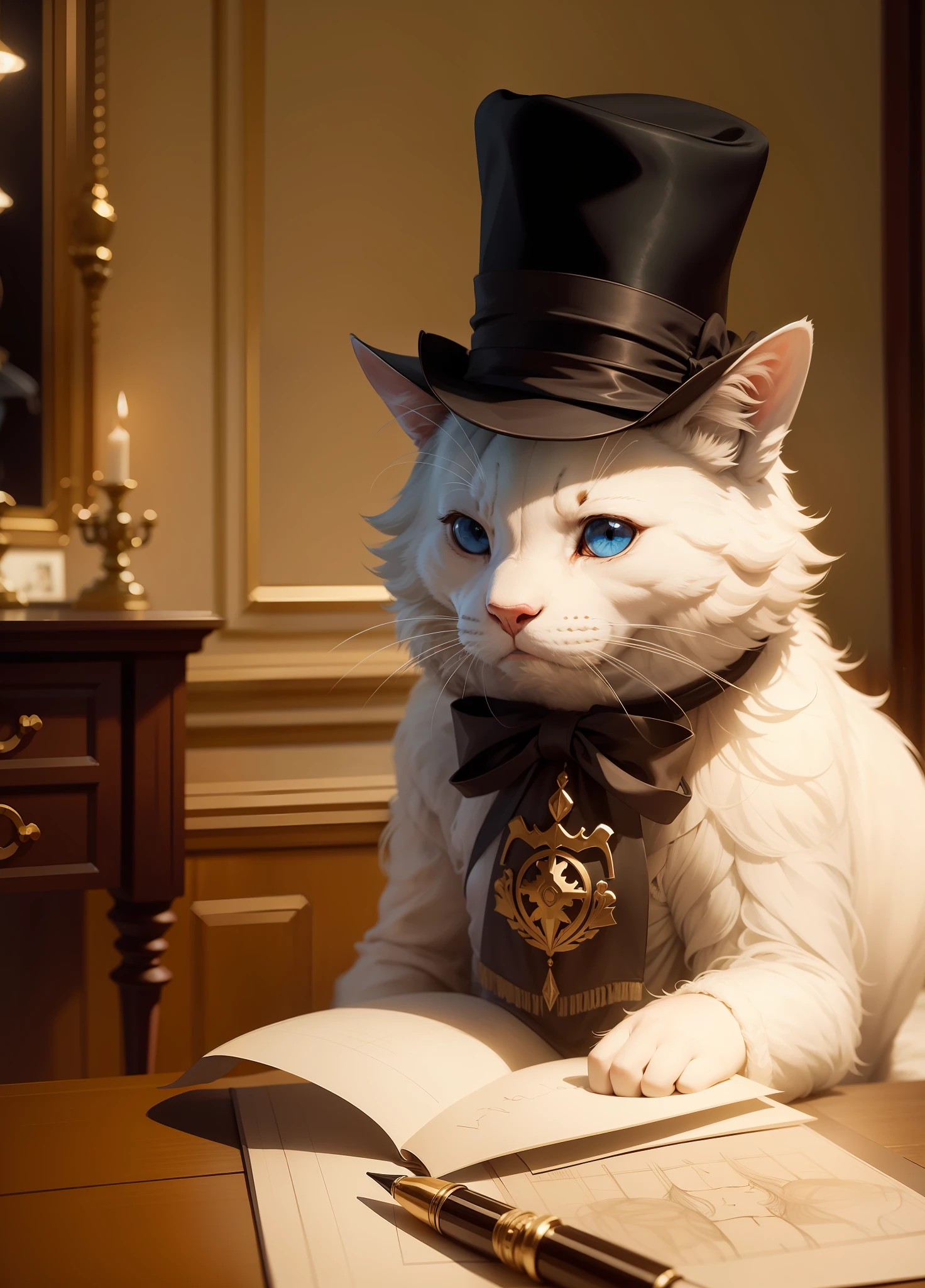 The hat is lower below the drawing section,The eyes are bluish-brown,The hair shadow is more pronounced