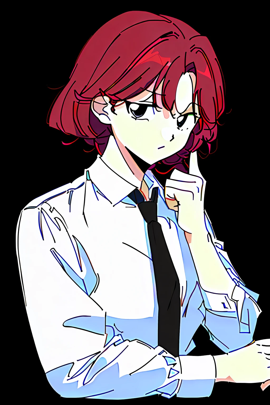 Bob hairstyle, shirt, red shirt, black necktie, brightly, Very colorful, ((tmasterpiece, minimalism))