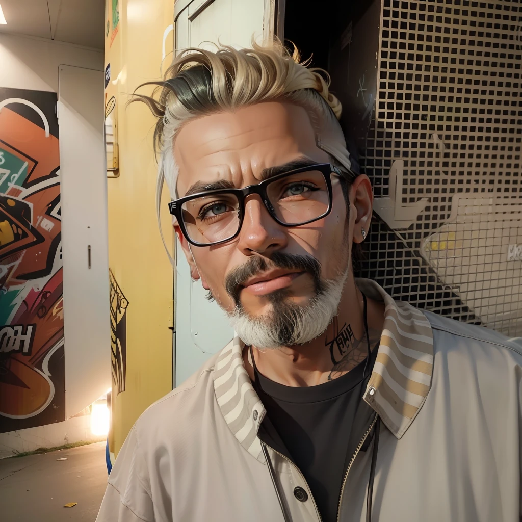 "Em um estilo de graffiti, crie uma imagem de um caminhoneiro."