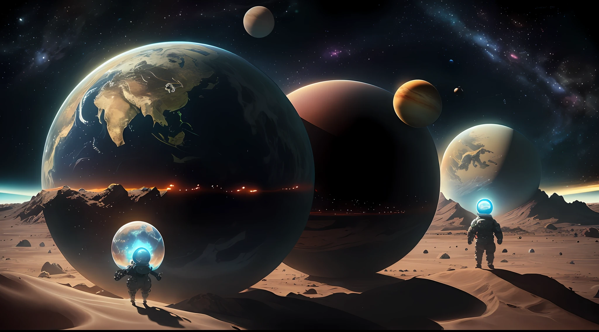 Large and small aliens inside the planets