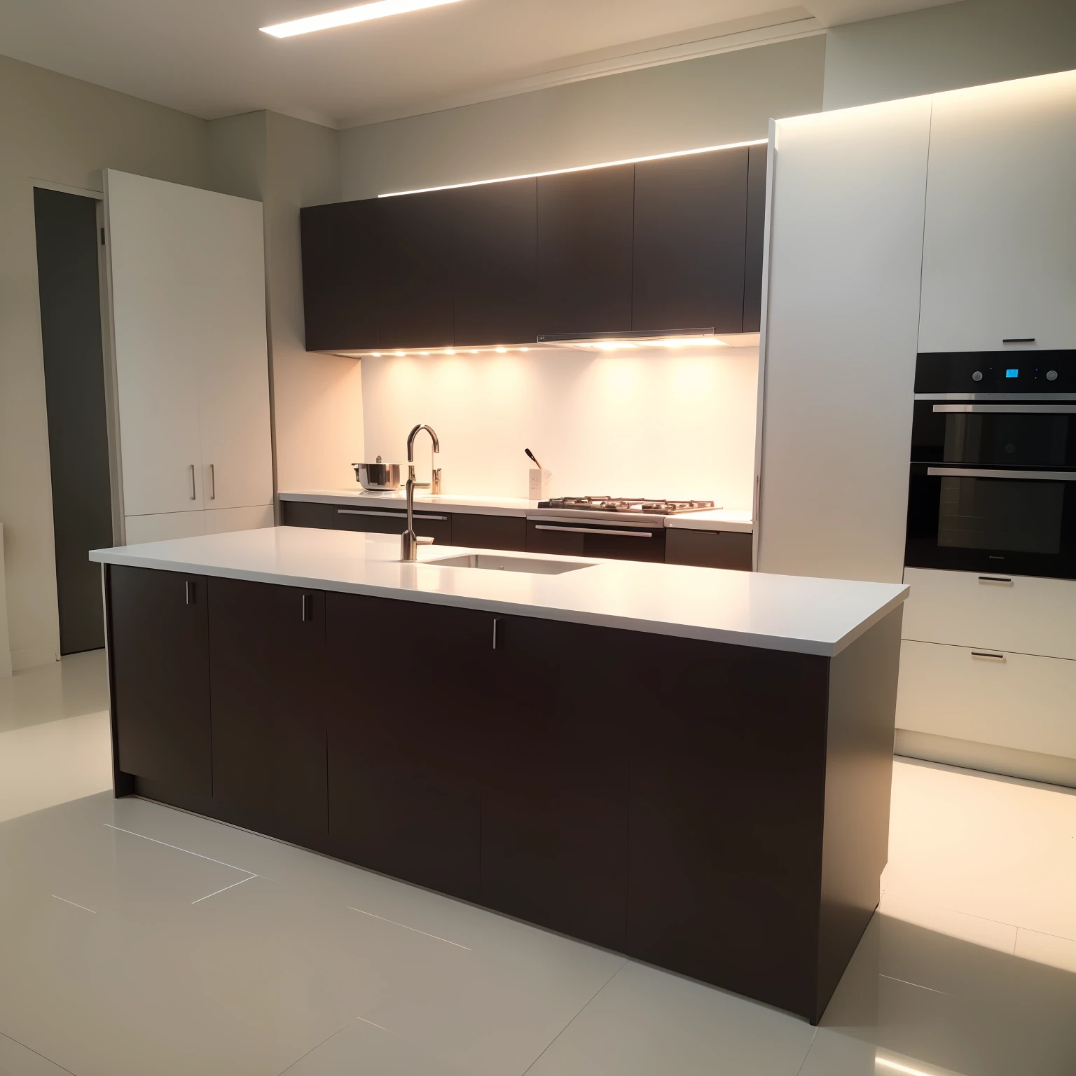 Cozinha, design criativo, custom-designed furniture in MDF in the color Urban Pearl. Ultra qualidade, melhor qualidade, 4k, creative and functional kitchen cabinet, minimalismo, estilo luxo, Marmore bench, ilustre com led, Uplighting, moderno.