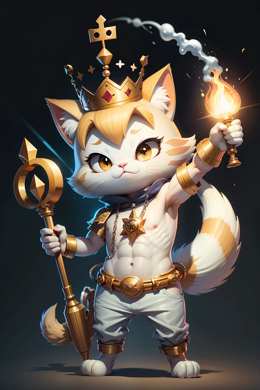 c4tt4stic，One wears a crown and holds a scepter，Cartoon cat in papal costume，