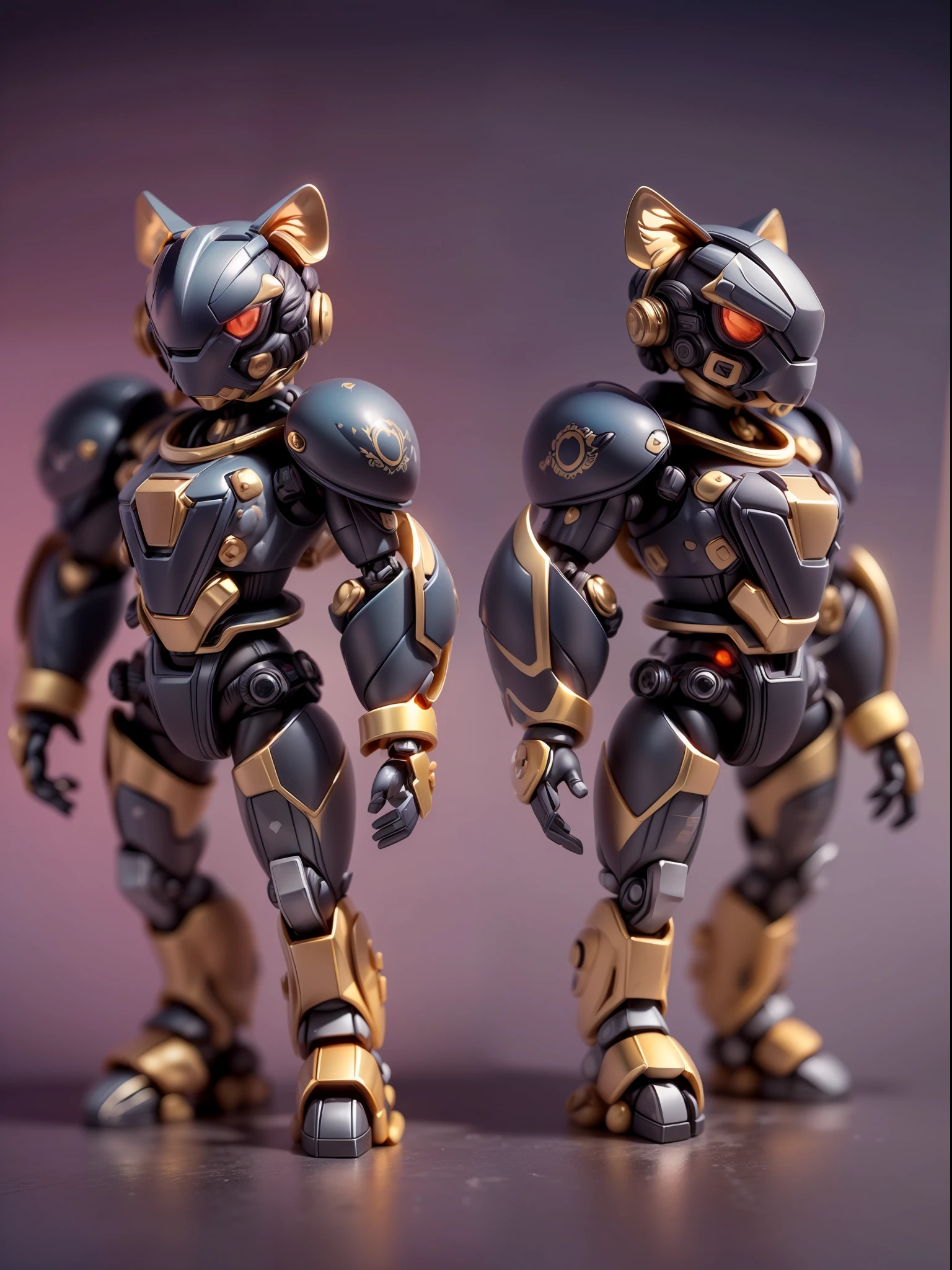 (Blind box toy style:1.3),((Full body shot))(anthropomorphism) , (1 1 Tiger mecha warrior)(((solo))) metal mecha,dreamy glow, Clean background,black gold style,(circular base)( Global illumination, Ray tracing, hdr, unreal render,reasonable design, high detail, Masterpiece, Best quality, hyper HD, Cinematic lighting)