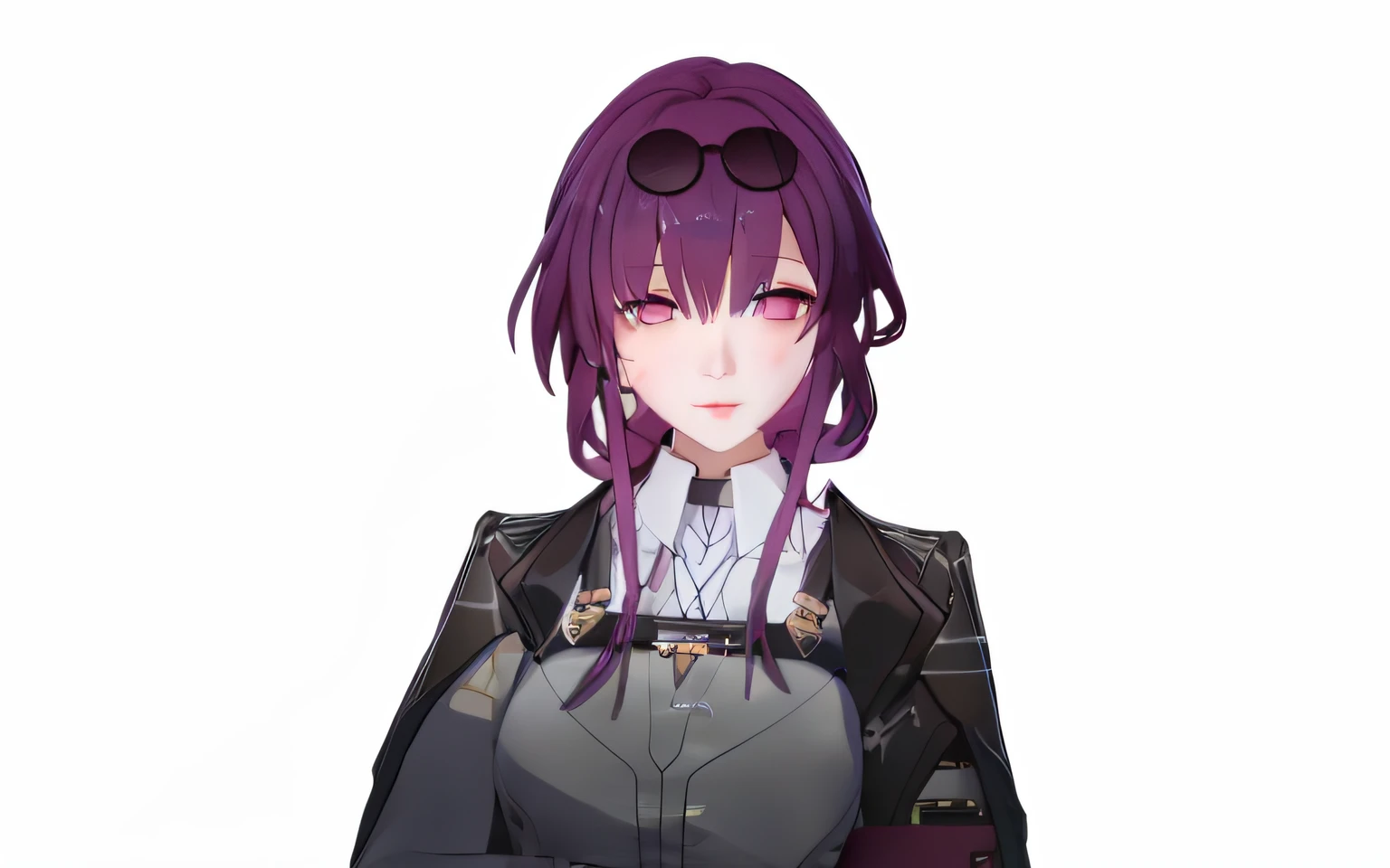 Anime girl with purple hair and glasses dressed in black, Ayaka Genshin impact, A scene from the《azur lane》videogame, hanayamata, tsukasa dokite, shalltear from overlord, akasuki voidstar, portrait gapmoe yandere grimdark, gapmoe yandere grimdark, roguish smirk, shalltear bloodfallen