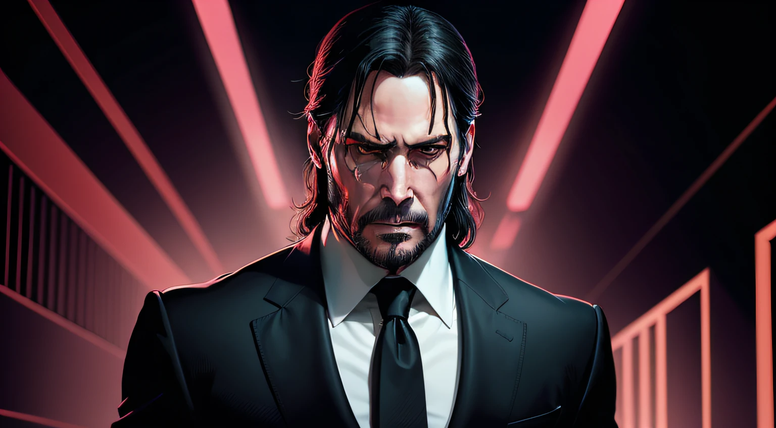 John Wick, Bruce Timm, DC cartoon, neo-noir, dark-deco