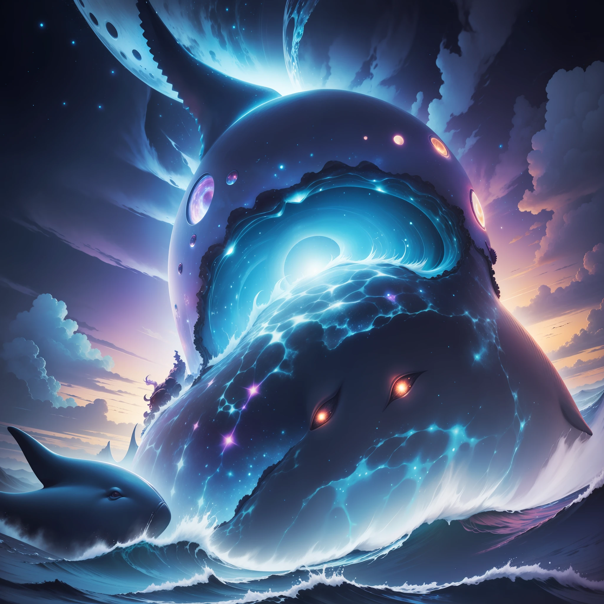 Cosmic monsters，whales，dream magical，the space，Aika，cells，origin。conceito，tmasterpiece。