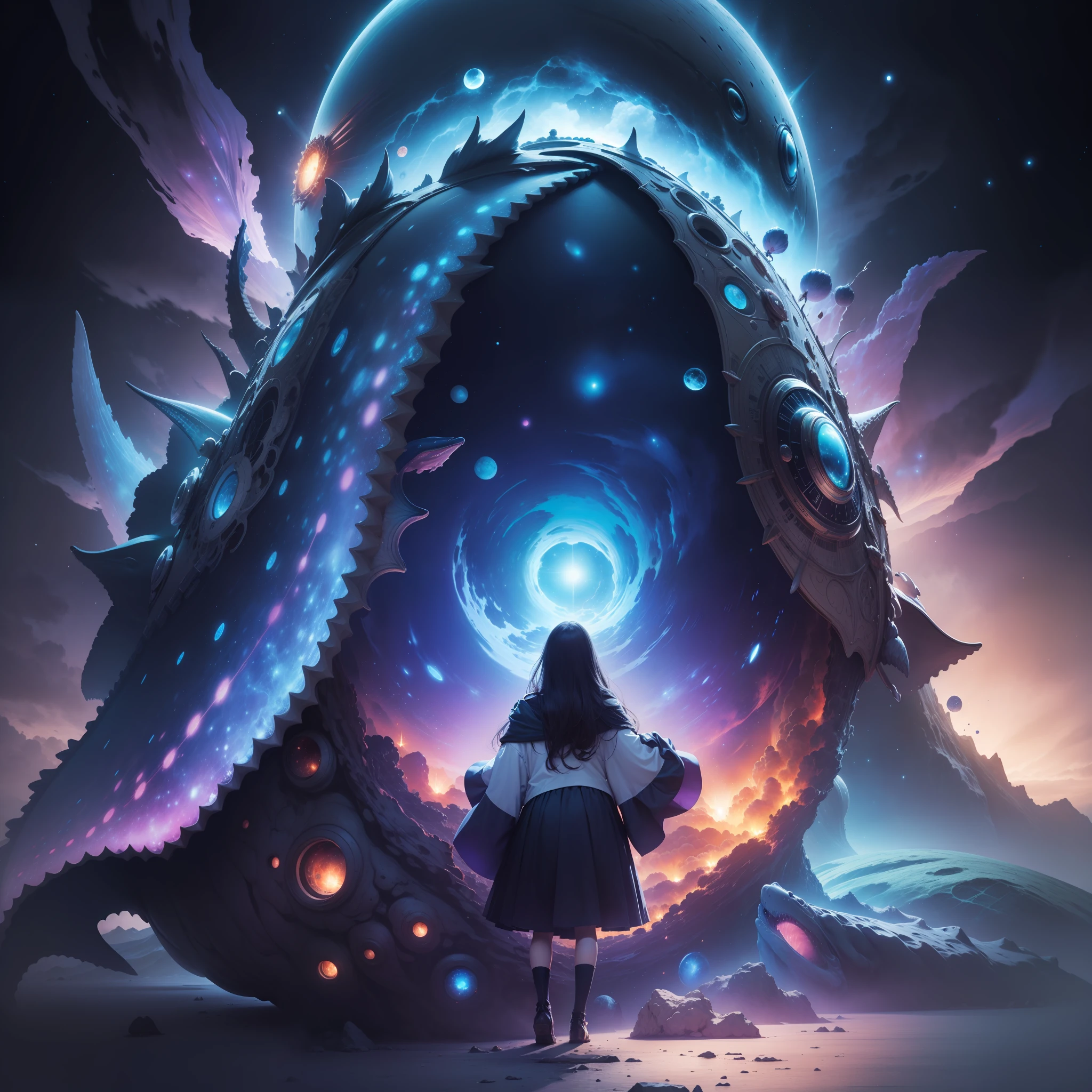 Cosmic monsters,whales,dream magical,the space,Aika,cells,origin。conceito,tmasterpiece。