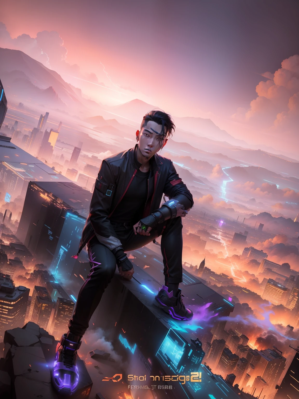 Cheng background cyberpunk handsome boy ultra realistic