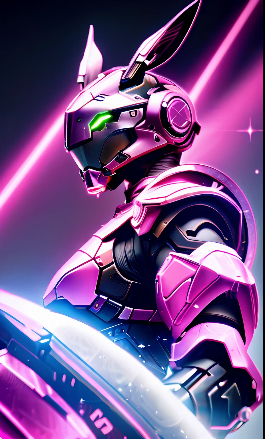 A highly detailed「Rabbit-shaped cyborg」3D rendering of a|cyborgs]Pink cybernetics and pink armor、nffsw、8K、Sub-surface scattering、Specular Light、Hi-Res、octane renderings、Ray traching、Pink rabbit ears、Mobilesuit