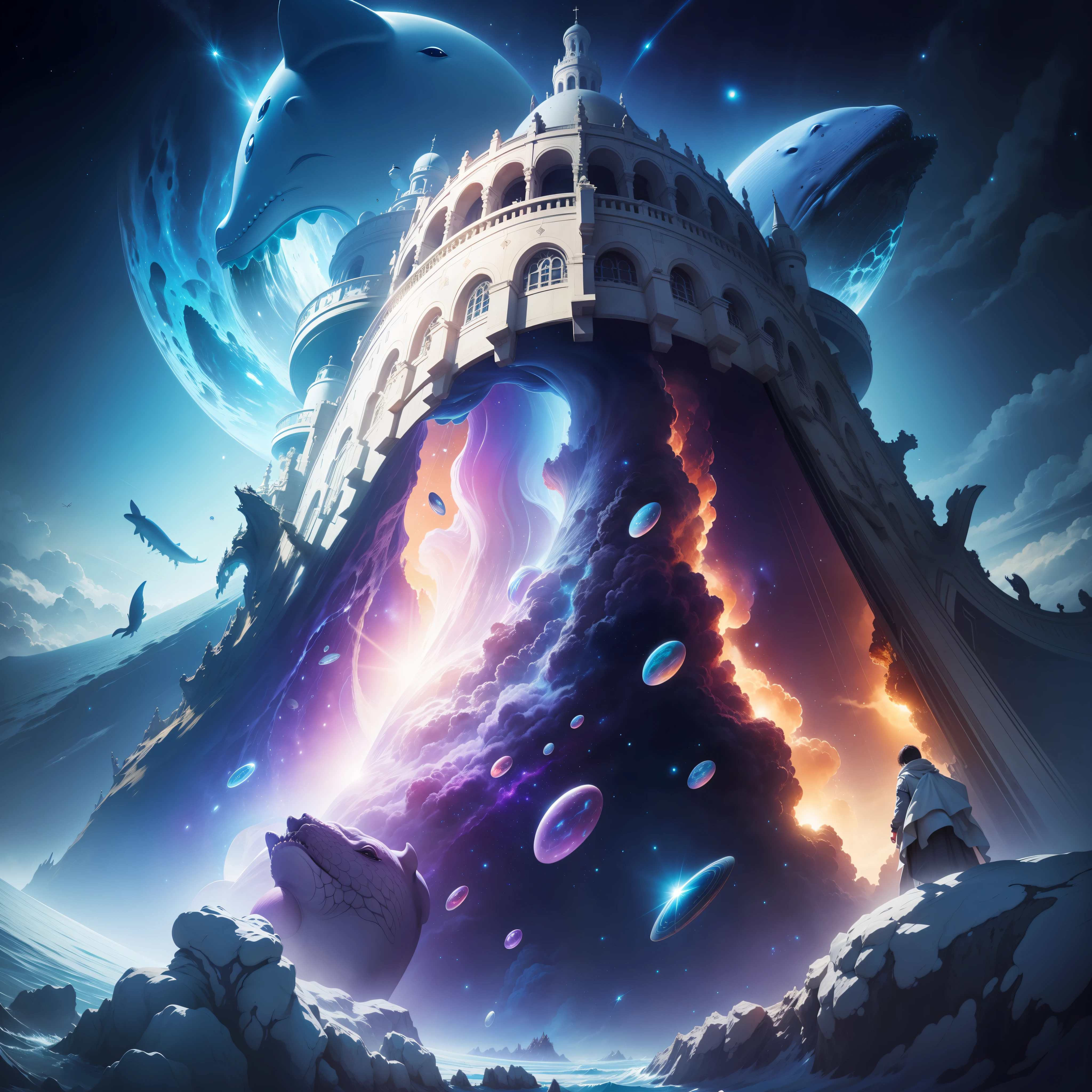Cosmic monsters,whales,dream magical,the space,Aika,cells,origin。conceito,tmasterpiece。