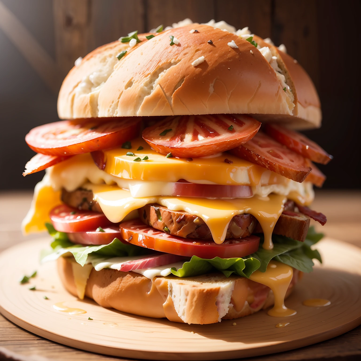 BLT sandwich with extra bacon, (rustic diner background)+, seed bread, pepper jack cheese, (intricate details:1.12), hdr, (intricate details, hyperdetailed:1.15),master piece, reatistic,