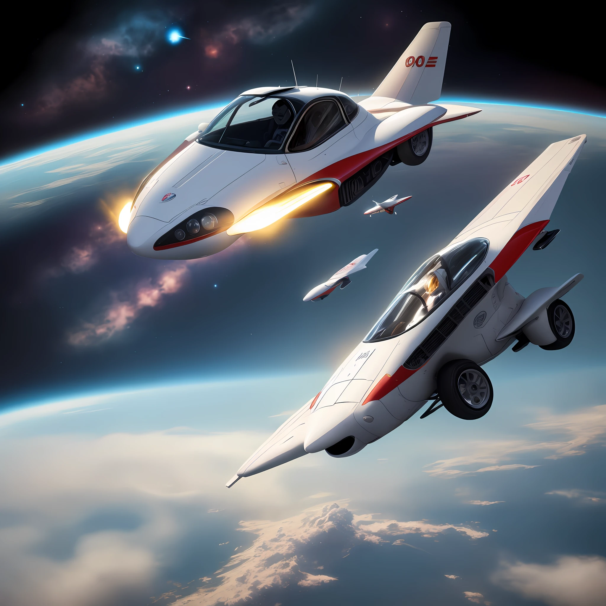 Imaginary flying car in space