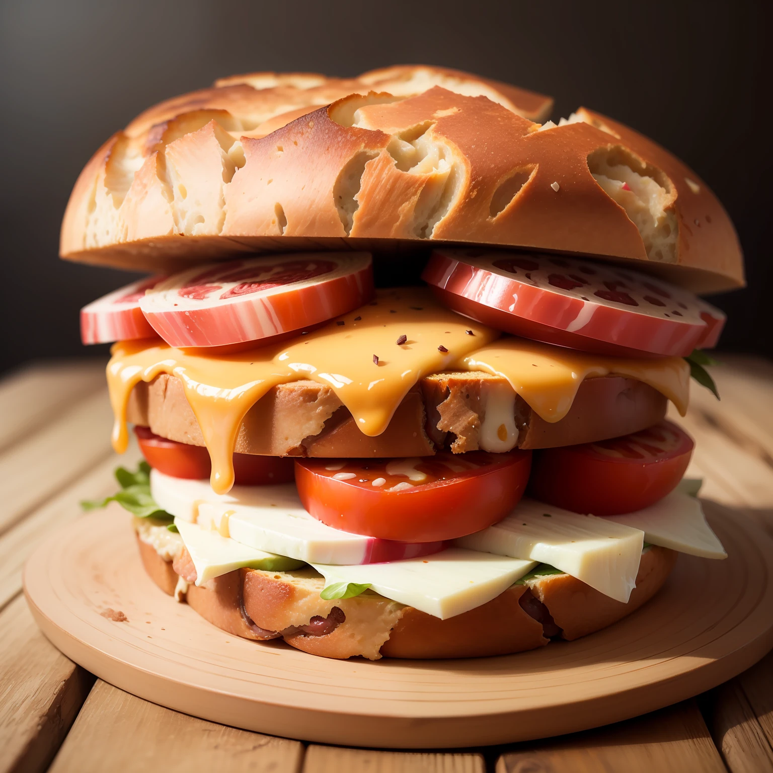 iBLT sandwich with extra bacon, (rustic diner background)+, seed bread, pepper jack cheese, (intricate details:1.12), hdr, (intricate details, hyperdetailed:1.15),master piece, reatistic, ink painting,